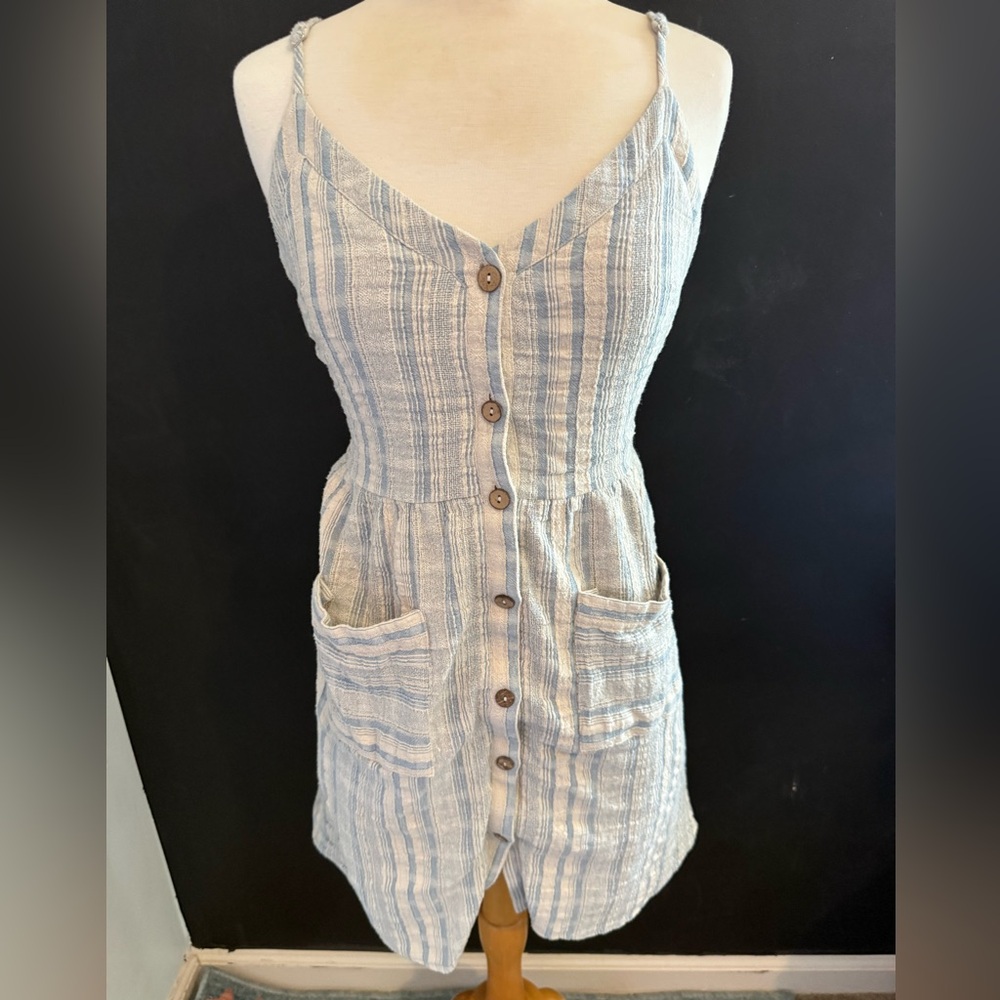 Paper Crane Cream Blue Striped Dress